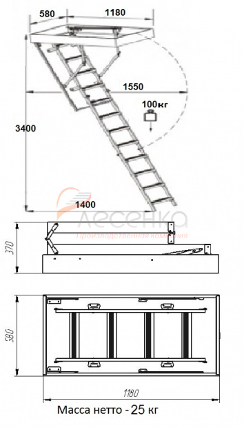 Деревянная чердачная лестница ЧЛ-22 600х1200 - фото 2